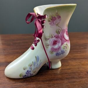 Vintage Floral Ceramic Boot Vase